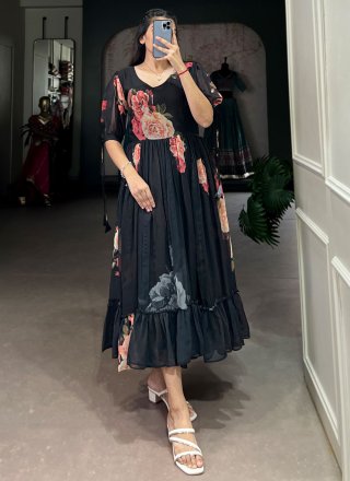 Lively Black Georgette Designer Kurti