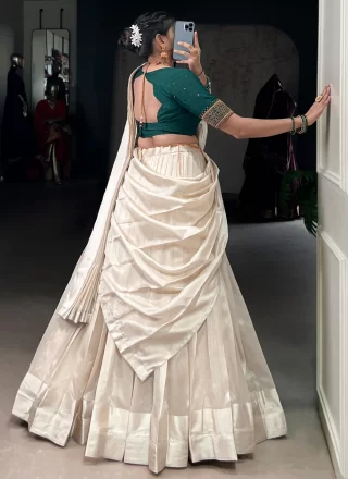 Lively White Polyester Lehenga Choli In Plain