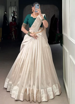 Lively White Polyester Lehenga Choli In Plain