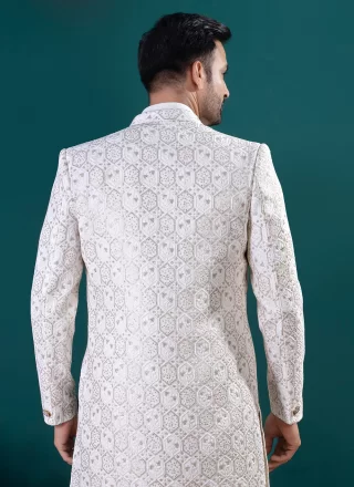 Lucknowi Work Work Imported Indo Western In Off White