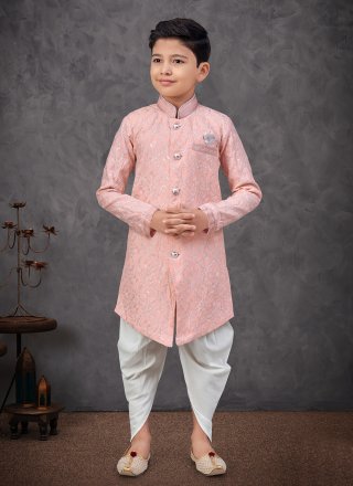 Machine Embroidery and Thread Work Silk Indo Western In Peach for Festival