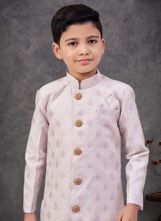 Machine Embroidery and Zari Work Banarasi Jacquard Indo Western In Cream and Purple for Festival