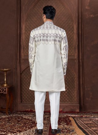 Machine Embroidery, Sequins and Thread Work Jacquard Indo Western In Cream for Ceremonial