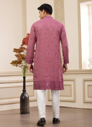 Machine Embroidery Work Art Silk Kurta Pyjama In Purple Color