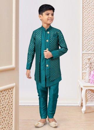 Machine Embroidery Work Banarasi Silk Indo Western In Rama