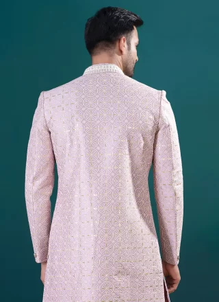 Machine Embroidery Work Lucknowi Indo Western In Lavender for Ceremonial