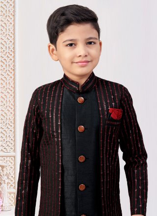 Machine Embroidery Work Silk Indo Western In Black