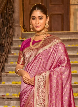 Magenta and Pink Banarasi Silk Weaving Work Contemporary Saree for Casual