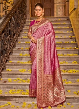 Magenta and Pink Banarasi Silk Weaving Work Contemporary Saree for Casual