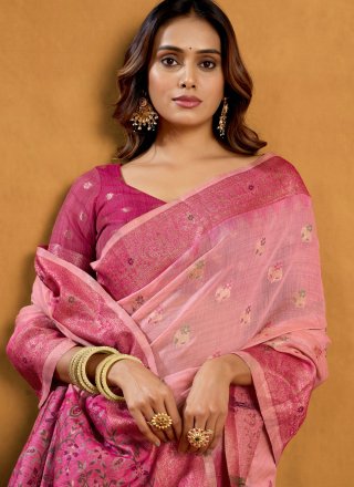Magenta and Pink Cotton Classic Sari with Woven and Zari Work