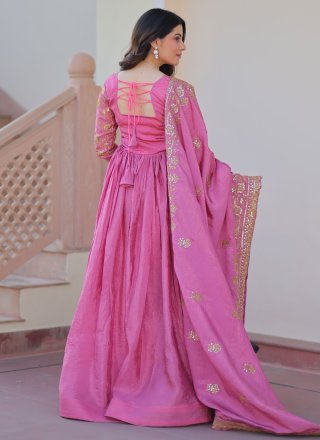 Magenta and Pink Crush Embroidered, Sequins and Zari Work  Designer Gown
