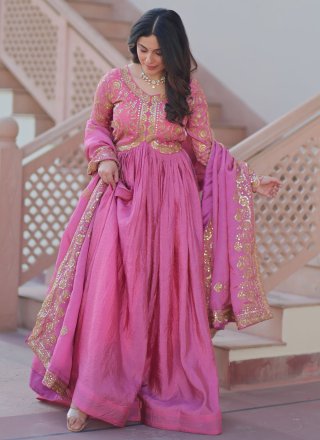 Magenta and Pink Crush Embroidered, Sequins and Zari Work  Designer Gown