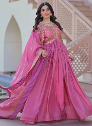 Magenta and Pink Crush Embroidered, Sequins and Zari Work  Designer Gown