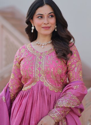 Magenta and Pink Crush Embroidered, Sequins and Zari Work  Designer Gown