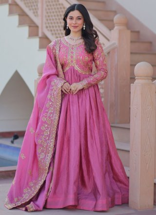 Magenta and Pink Crush Embroidered, Sequins and Zari Work  Designer Gown