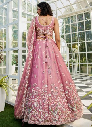 Magenta and Pink Net Lehenga Choli with Beads, Embroidered, Sequins, Stone and Zari Work