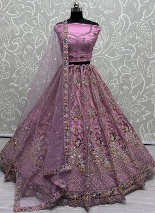 Magenta and Pink Net Lehenga Choli with Dimond, Dori, Embroidered, Multi, Sequins, Thread and Zircon Work
