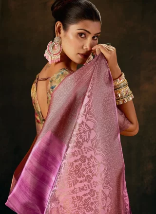 Magenta and Pink Silk Weaving Work Designer Sari for Ceremonial