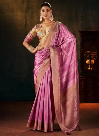 Magenta and Pink Silk Weaving Work Designer Sari for Ceremonial