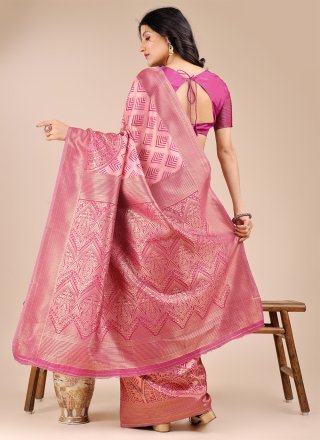 Magenta and Purple Banarasi Silk Classic Sari with Weaving and Zari Work