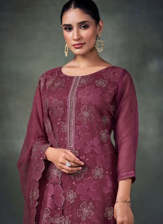 Magenta and Purple Chiffon Salwar Suit with Embroidered and Swarovski Work