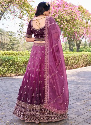 Magenta and Purple Crush Embroidered, Sequins and Zari Work Lehenga Choli