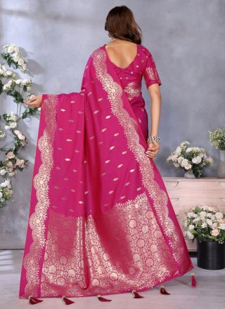 Magenta and Rani Banarasi Silk Designer Sari with Weaving Work