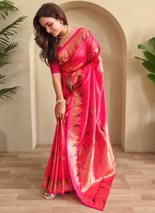 Magenta and Rani Banarasi Silk Weaving Work Classic Saree for Party