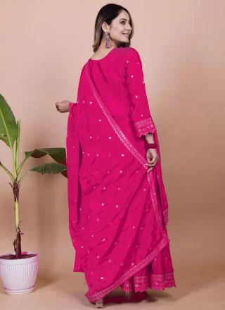 Magenta and Rani Chinon Embroidered and Sequins Work Salwar Suit for Women