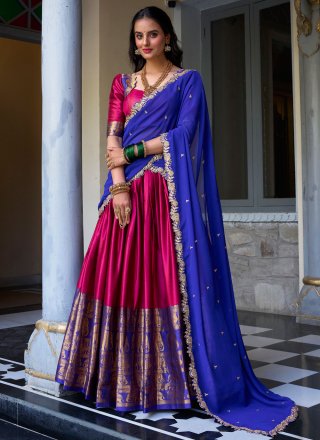 Magenta and Rani Fancy Fabric Weaving and Zari Work A - Line Lehenga Choli