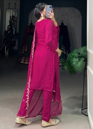 Magenta and Rani Organza Booti, Embroidered and Zari Work Readymade Salwar Suit for Ceremonial