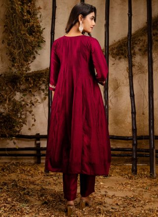 Magenta and Rani Silk Blend Embroidered and Zari Work Salwar Suit