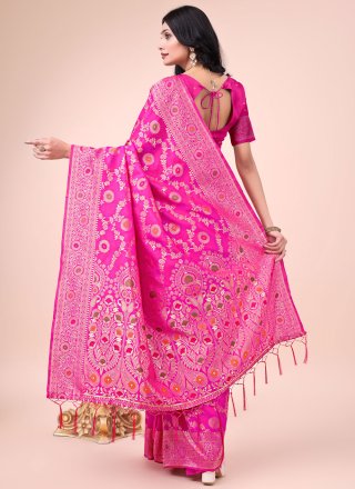 Magenta Banarasi Silk Classic Sari with Jacquard and Zari Work