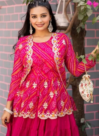 Magenta Chinon Plain Work Readymade Lehenga Choli