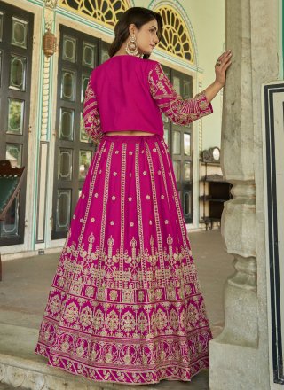 Magenta Chinon Readymade Lehenga Choli with Embroidered and Zari Work