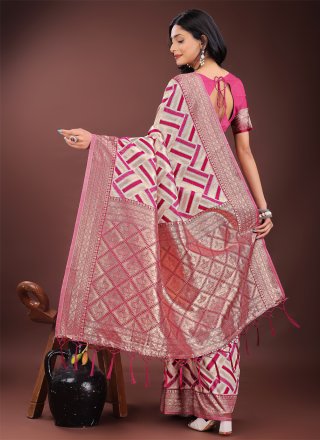 Magenta Cotton Contemporary Saree with Woven Work for Casual