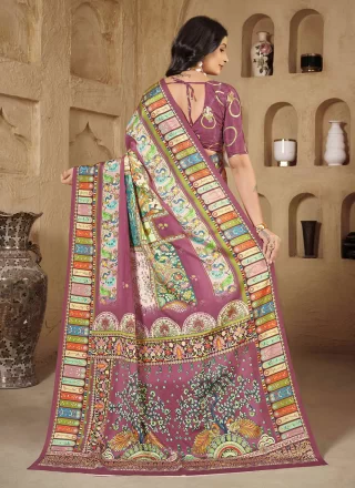 Magenta Crepe Silk Contemporary Sari