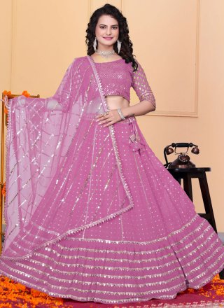 Magenta Georgette Sequins, Thread and Zari Work Lehenga Choli