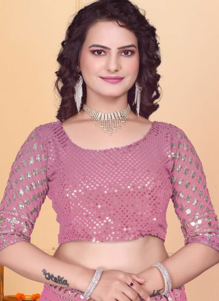 Magenta Georgette Sequins, Thread and Zari Work Lehenga Choli