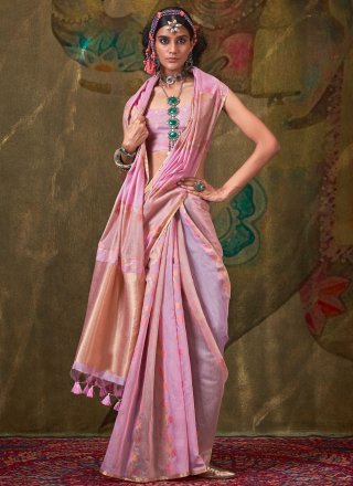Magenta Handloom Cotton Trendy Saree with Weaving Work for Women
