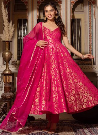 Magenta Jacquard Readymade Salwar Suit