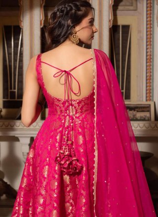 Magenta Jacquard Readymade Salwar Suit