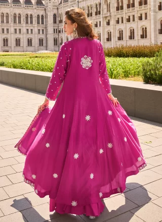 Magenta Organza Embroidered Work Salwar Suit for Ceremonial