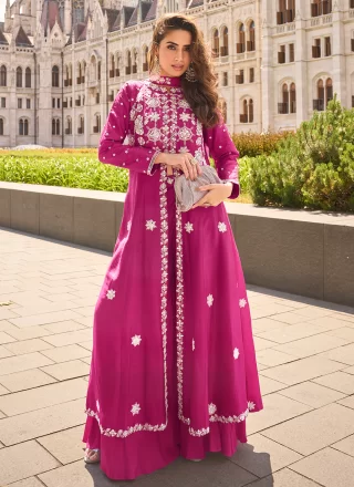 Magenta Organza Embroidered Work Salwar Suit for Ceremonial