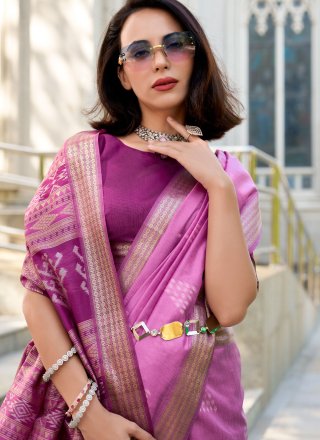 Magenta Rayon Weaving Work Contemporary Sari for Ceremonial