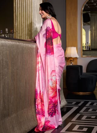 Magenta Satin Silk Contemporary Saree