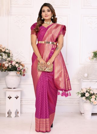 Magenta Silk Classic Saree with Woven Work