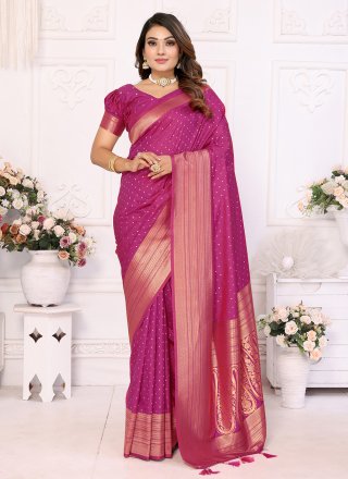 Magenta Silk Classic Saree with Woven Work