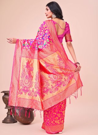 Magenta Silk Jacquard Work Traditional Saree for Women