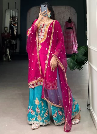 Magenta Silk Palazzo Salwar Suit